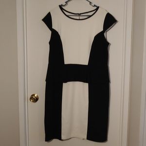 Cato black and white peplum illusion dress